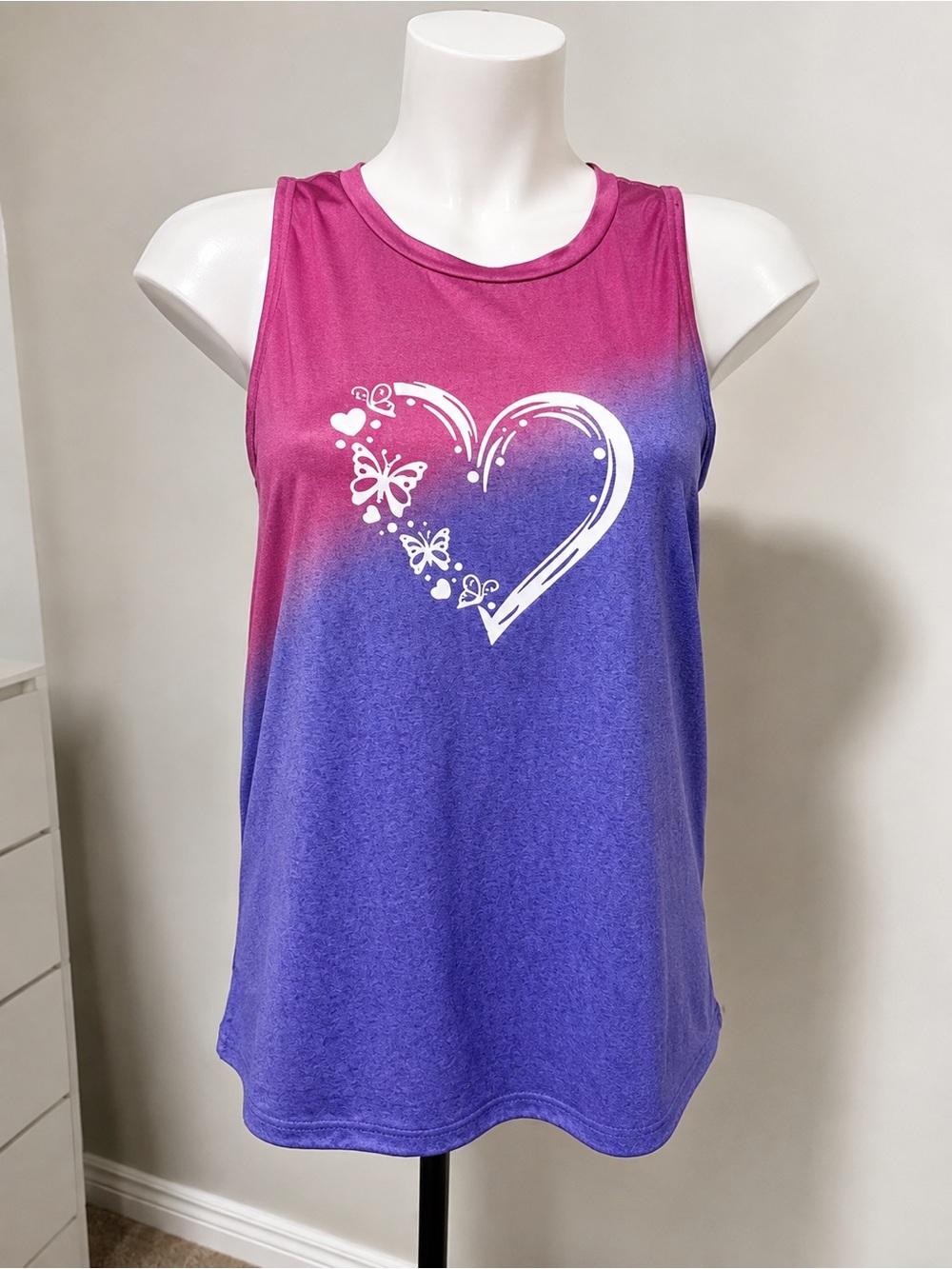 Pink & Purple Ombré Heart Butterfly Tank Top – XL